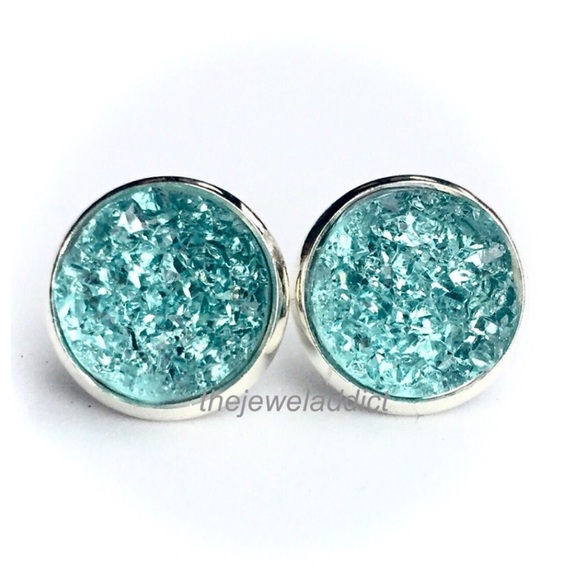 Jewelry - 3 for 15🎀 Aqua-mint chunky Druzy style studs